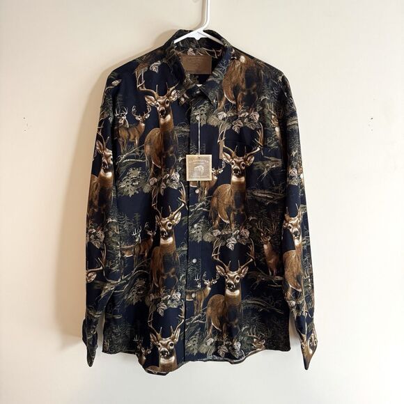 Clearwater Outfitters Deer Print Button Front Shirt Mens L Hunting Outdoors NWT - Picture 2 of 9